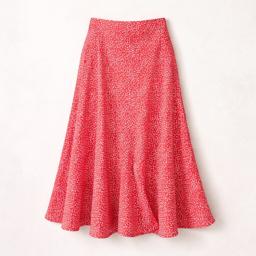 Anthropologie Red Floral A-Line Midi Skirt